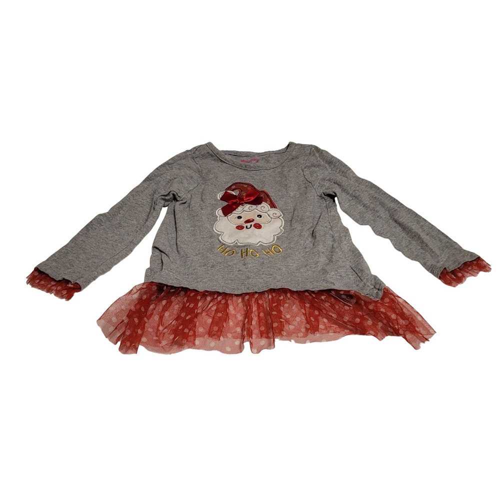 Nannette Kids Santa Tunic Top Toddler Girls 4T Gray Red Tulle Ruffle Christmas